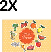 BWK Textiele Placemat - Kids Menu met Groente Fruit en Vlees - Set van 2 Placemats - 45x30 cm - Polyester Stof - Afneembaar