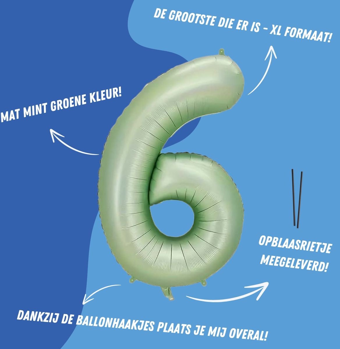 Folieballon Cijfer 6 Jaar Verjaardag Versiering Cijferballon Feest Decoratie Helium Ballonnen Folie Groen - Xl Formaat — afbeelding 2