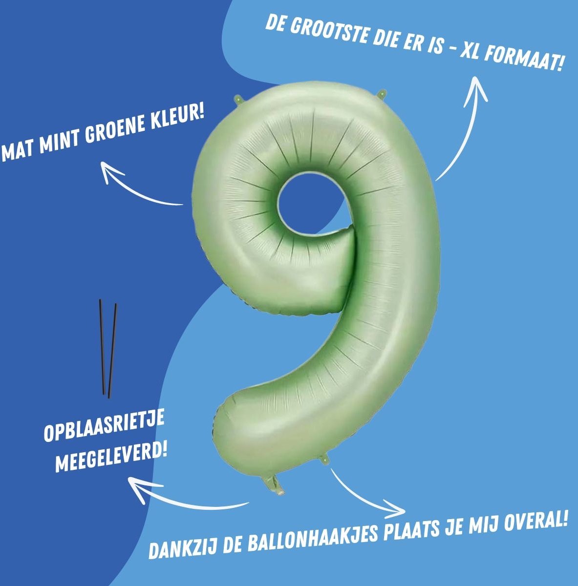 Folieballon Cijfer 9 Jaar Verjaardag Versiering Cijferballon Feest Decoratie Helium Ballonnen Folie Groen - Xl Formaat — afbeelding 2