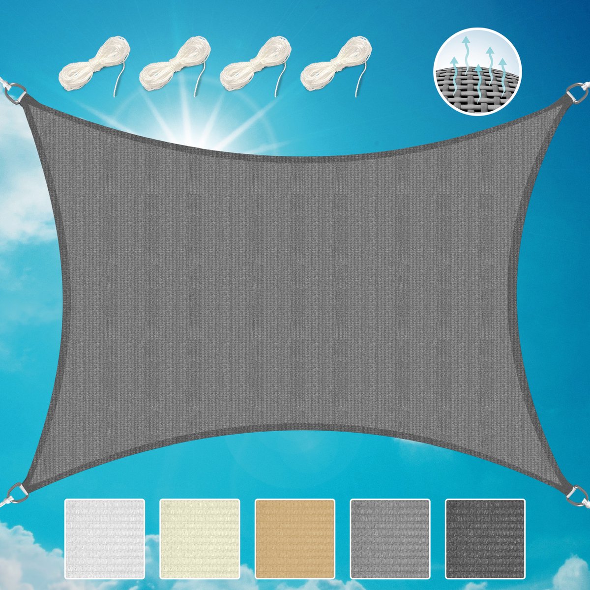 Sol Royal SolVision HS9 – Schaduwdoek Rechthoek 5x6m Anthraciet – Waterafstotend – UV Bescherming