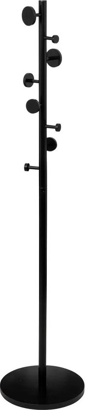 5Five - kapstok - zwart - dennenhout - staand - 8 haken op verschillende hoogtes - H176 cm
