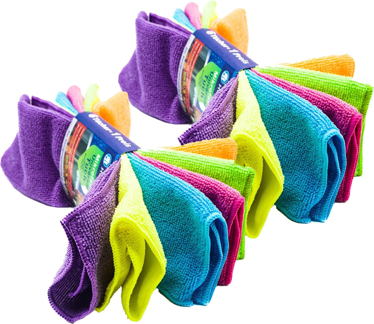 Goedkoopste Microvezel huishoud/schoonmaakdoekjes - 12x stuks - neon kleuren mix - 30 x 30 cm - schoonmaken - huis/auto/sanitair