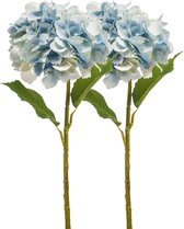Emerald Kunstbloem hortensia tak - 2x - 52 cm - licht blauw - Real Touch - hydrangea - kunst zijdebloemen