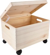 XXL grote houten kist met deksel en wieltjes, 40 x 30 x 24 cm (+/-1 cm), houten kist, herinneringsbox, baby houten kist met deksel en handgrepen, gemakkelijk te transporteren, ruw &