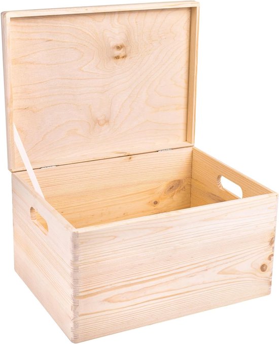 Creative Deco XXL grande boîte en bois naturel avec couvercle | 40x30x24cm (+/- 1cm) | Boîte à souvenirs pour bébé | Boîte en bois Boîte non peinte | Poignées | Pour documents, speelgoed, outils | RAW & DÉVERROUILLÉ