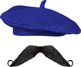 Ensemble de costumes de carnaval Français François - Béret bleu avec moustache française à coller - Accessoires de costume pour hommes