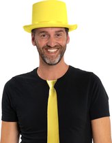 Carnaval verkleedset hoed en stropdas - geel - volwassenen/unisex - feestkleding accessoires
