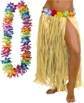 Toppers in concert - Hawaii verkleed hoela rokje en bloemenkrans met led - volwassenen - naturel - tropisch themafeest