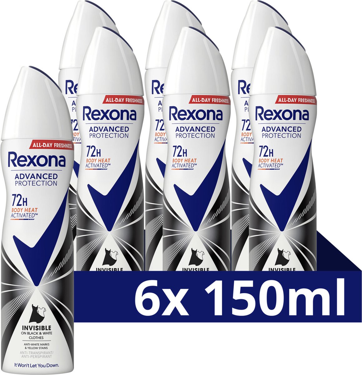 Goedkoopste Rexona Advanced Protection Anti-Transpirant Spray - Invisible - onzichtbaar op zwarte en witte kleding - 6 x 150 ml
