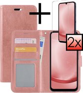 Hoes Geschikt voor Samsung A25 Hoesje Book Case Hoes Flip Cover Wallet Bookcase Met 2x Screenprotector - Rosé goud.
