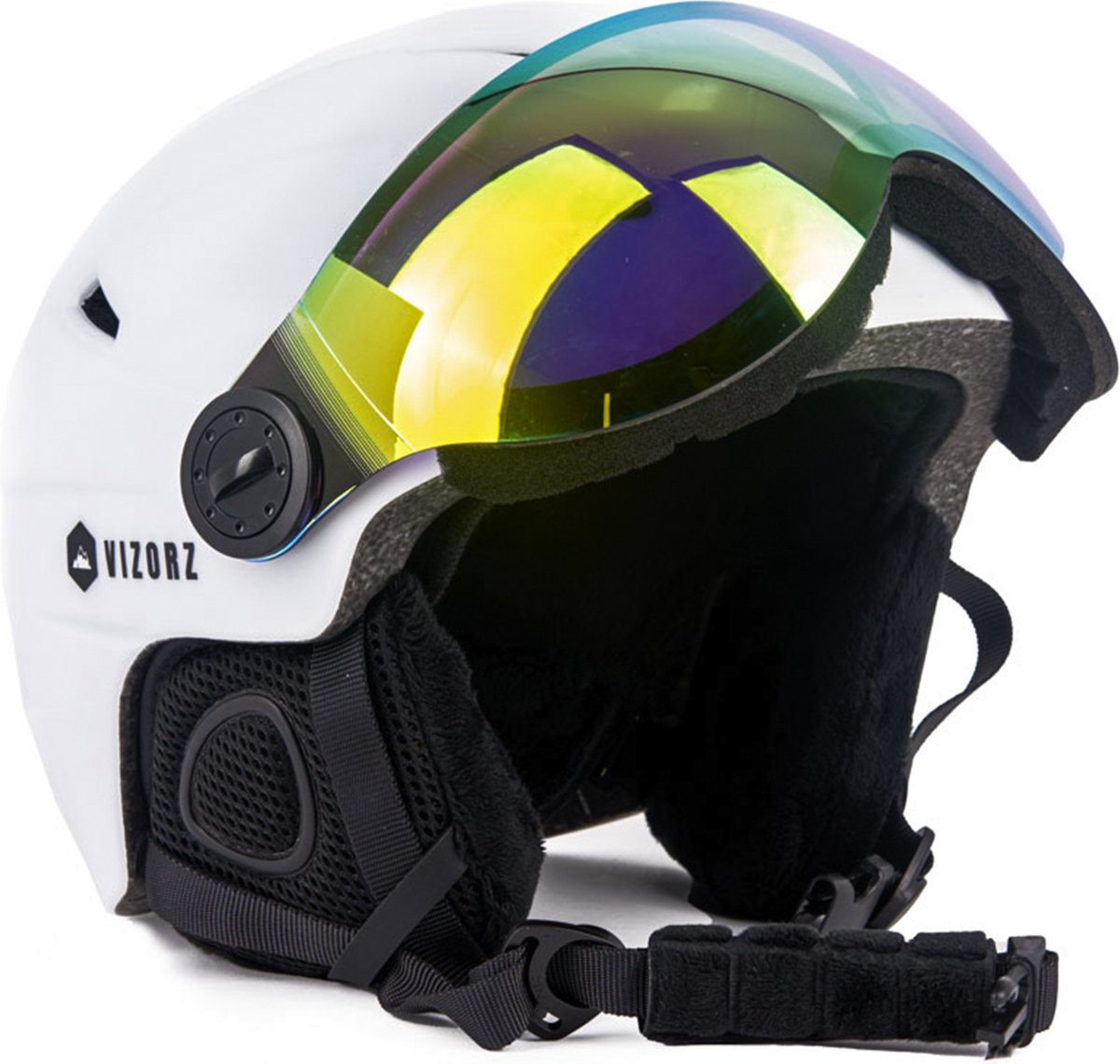 Skihelm Vizorz wit - Incl hoes, vizier oranje en vizier grijs/goud - Maat L