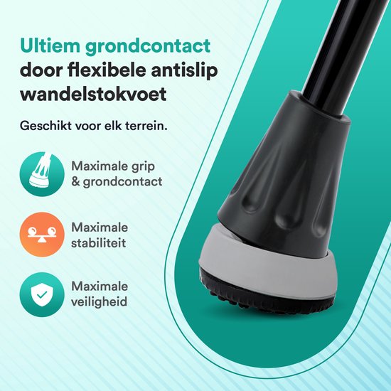 Rovera Mobility® Wandelstok UltraGrip – Opvouwbaar, Verstelbaar & Schokabsorberend – Antislip Voet & Ergonomische Handgreep voor Maximale Grip – Geschikt voor Elk Terrein – Zwart