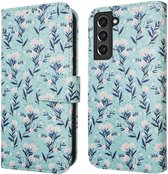 iMoshion Hoesje Geschikt voor Samsung Galaxy S21 FE Hoesje Met Pasjeshouder - iMoshion Design Bookcase smartphone - Blauw / Blue Flowers