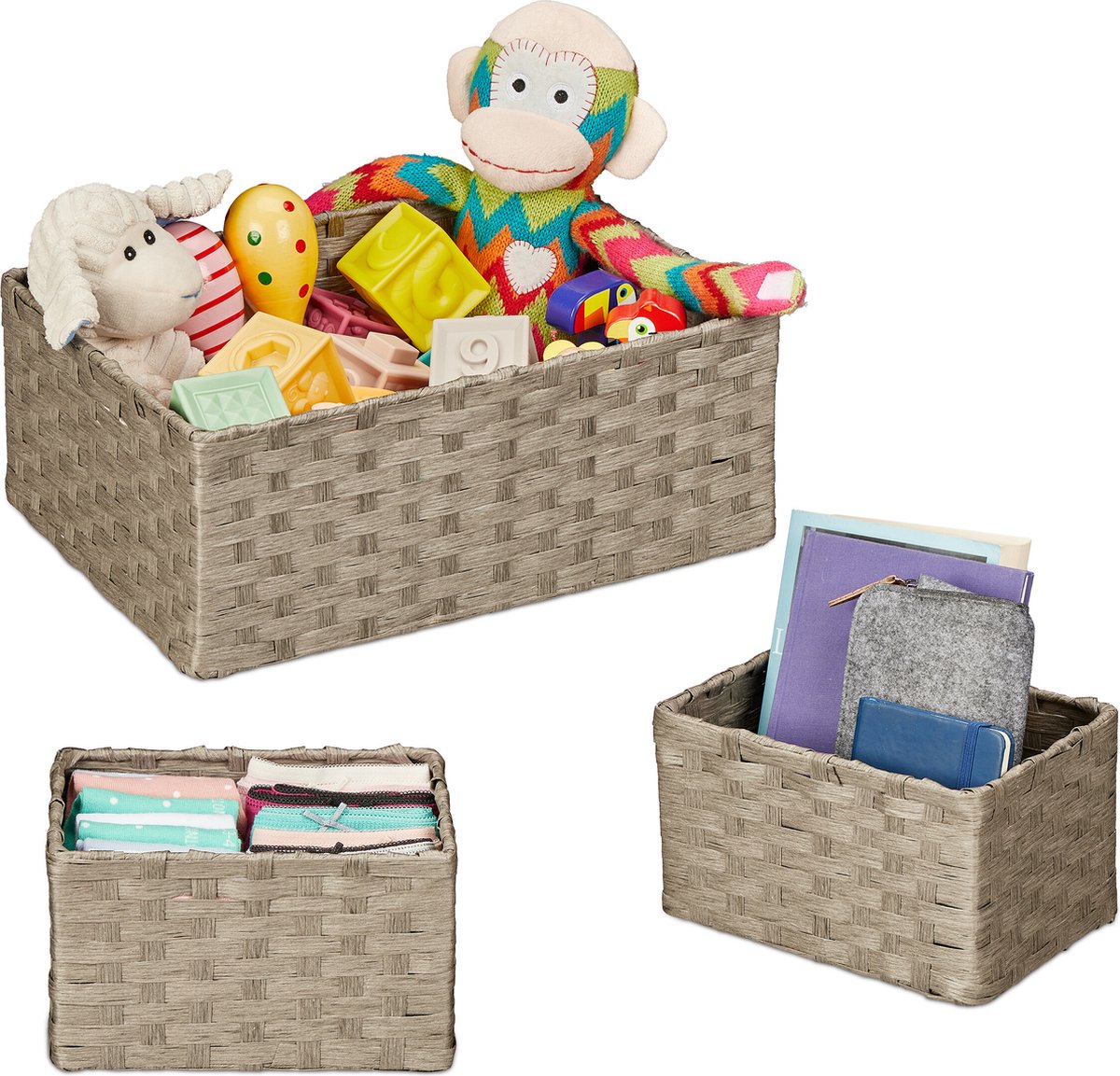 mandjes badkamer - set van 3 - 2 groottes - voor speelgoed - kinderkamer