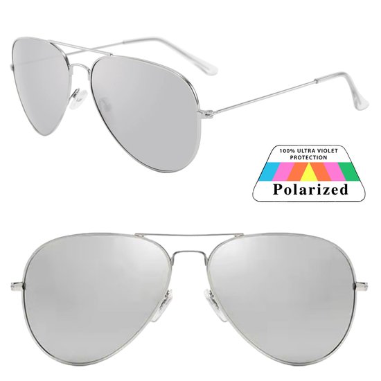 Fako Sunglasses® - Pilotenbril - Polariserend - Polarized - Piloot Zonnebril - Heren Zonnebril - Dames Zonnebril - Zilver - Zilver