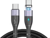 DrPhone ECHO2 - Câble tressé en nylon magnétique USB-C vers USB-C - 60W 20V 3A - Transfert de données 480 Mbps - QC4. 0/3.0 – 1 mètre – Zwart