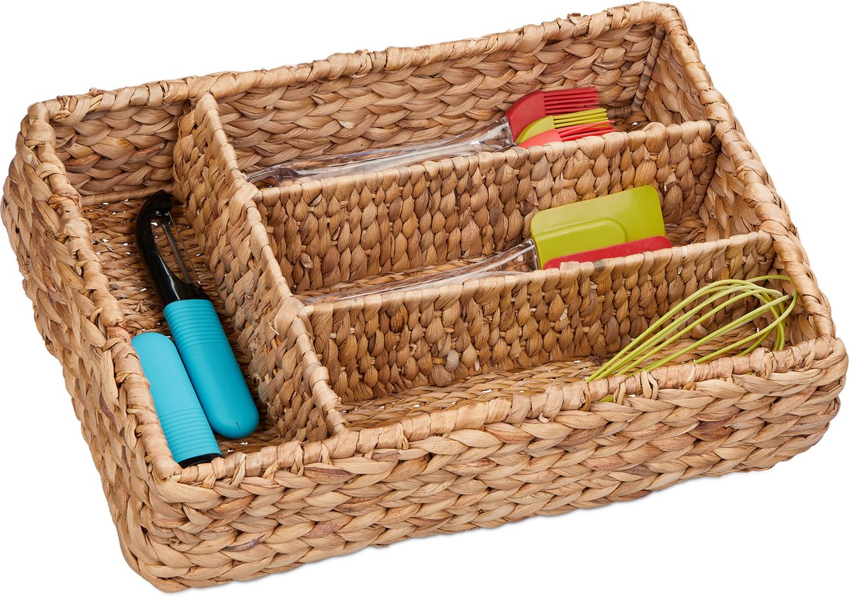 bestekbak waterhyacint - 4 vakken - 42 x 29 cm - bestek organizer keukenlade