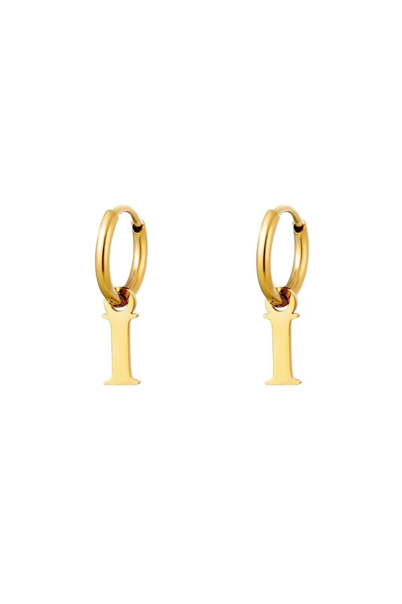 Oorbellen met letter I, Earrings with letter I, stainless steel, waterproof , nikkelfree, kleur goud, leuk kado voor valentijn, moederdag of kerst kado