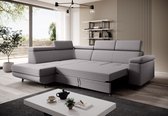 Bol.com Hoekbank Grijs stof - Met bed en opbergruimte - Lounge ( longchair ) Links - Hoeksalon slaapfunctie en opberging - zetel... aanbieding
