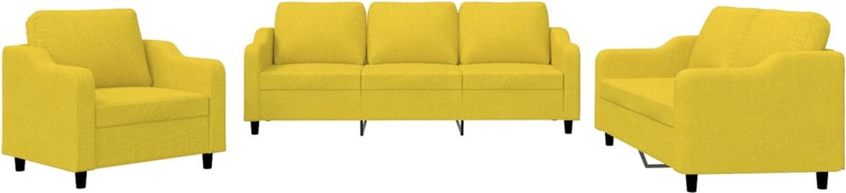 vidaXL - 3-delige - Loungeset - met - kussens - stof - lichtgeel