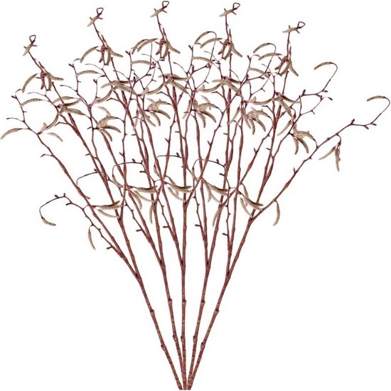 Bellatio flowers & plants Kunsttakken - 5x - berkenkatjes - 66 cm - betula pendula - decoratie takken