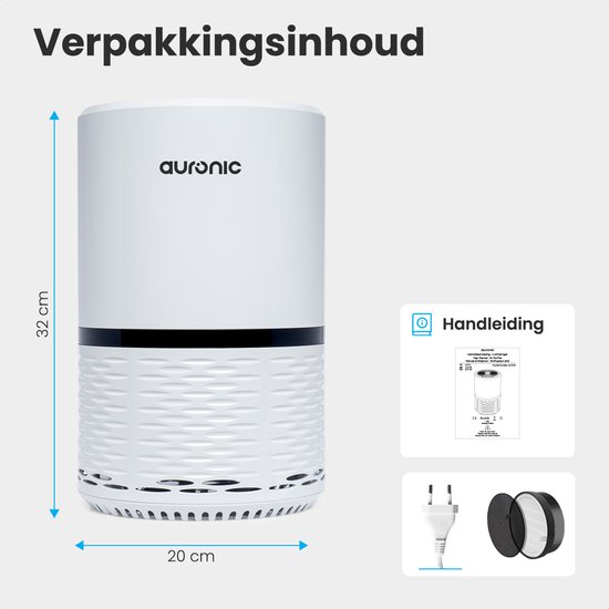 Auronic Luchtreiniger - 12 m² - Air Purifier met HEPA Filter - Verwijdert 99,97% - 25W - 3 Standen - Wit