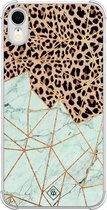 Casimoda® hoesje - Geschikt voor iPhone XR - Luipaard Marmer Mint - Shockproof case - Extra sterk - TPU/polycarbonaat - Mint, Transparant