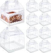 Belle Vous 10 doorzichtige vierkante taartdozen - 15 x 15 x 12 cm - met kartonnen bodem - Herbruikbaar - Voor bruiloften - Voor bakkers - Plastic