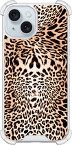 Shockproof hoesje - Geschikt voor iPhone 15 - Luipaardprint - Extra sterke case - TPU/polycarbonaat - Luipaardprint - Bruin, Transparant