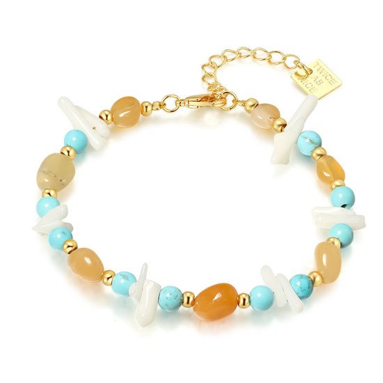 Twice As Nice High fashion armband, turquoise en bruine halfedelstenen 16 cm+3 cm