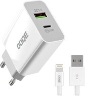 OOQE 2-in-1 USB Quick Charger - USB-C en USB-A ingang - Snellader - Oplader - Adapter - 20 Watt - Geschikt voor Apple, iPhone, iPad & Samsung - iPhone 11/12/13/14 oplader - Geschikt voor alle merken - Universeel - Inclusief OOQE iPhone kabel van 1m