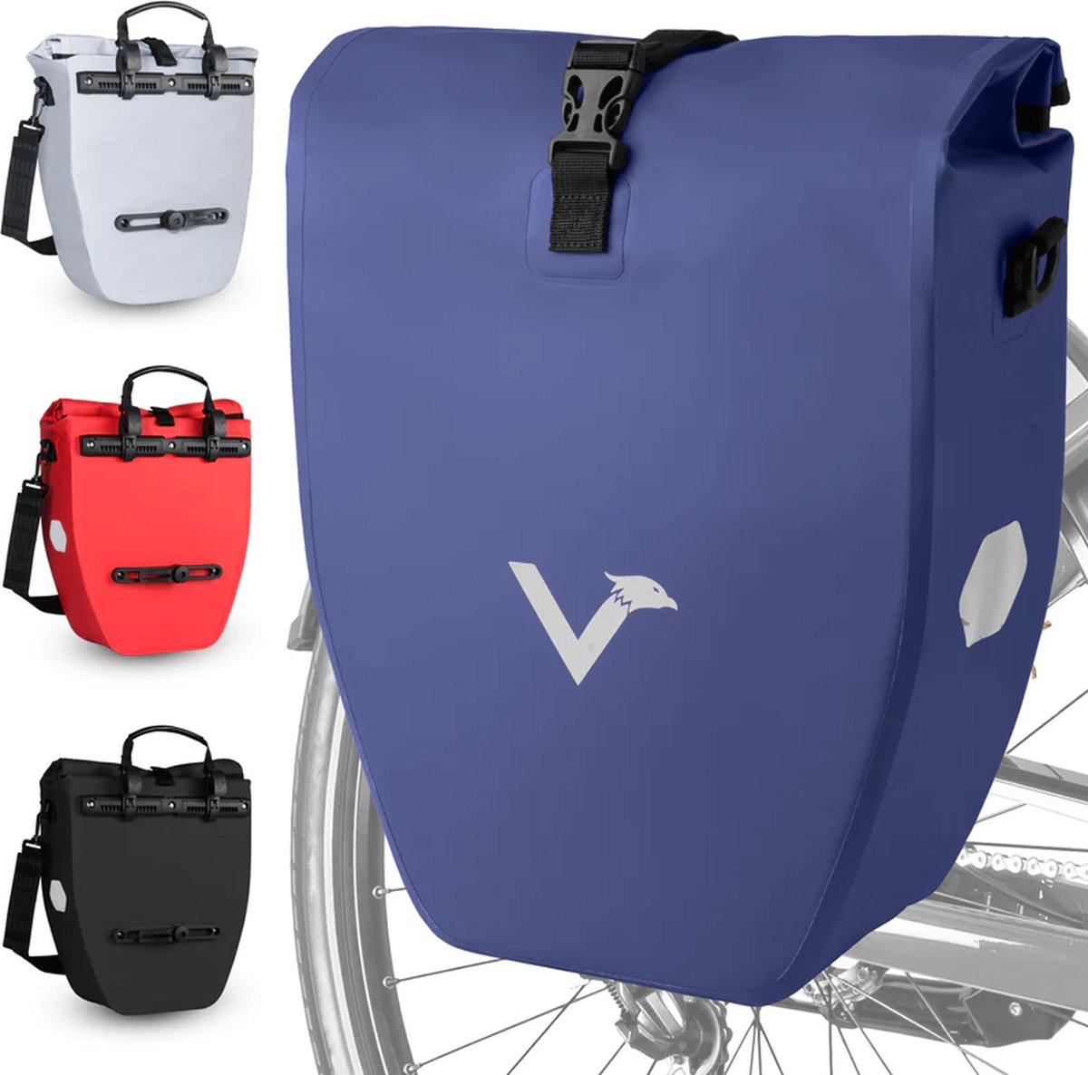 Valkental - ValkBasic 20L - Blauw- Grote en waterdichte bagagedragertas fietstas voor bagagedrager met reflectoren