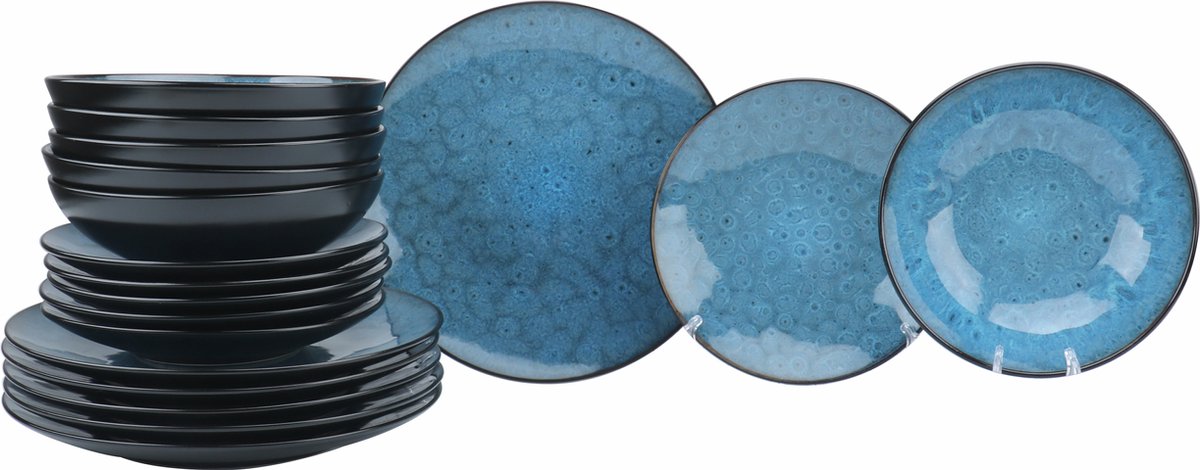 Serviesset Luzzo® Oland 6 persoons 18 delig Reactive glazing - Blauw