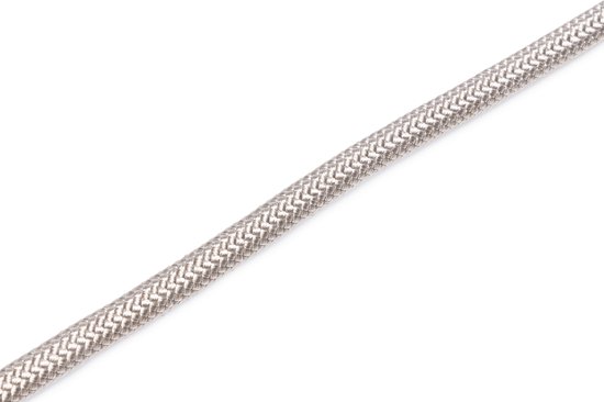 Grijze, gevlochten, ronde nylon riem.
