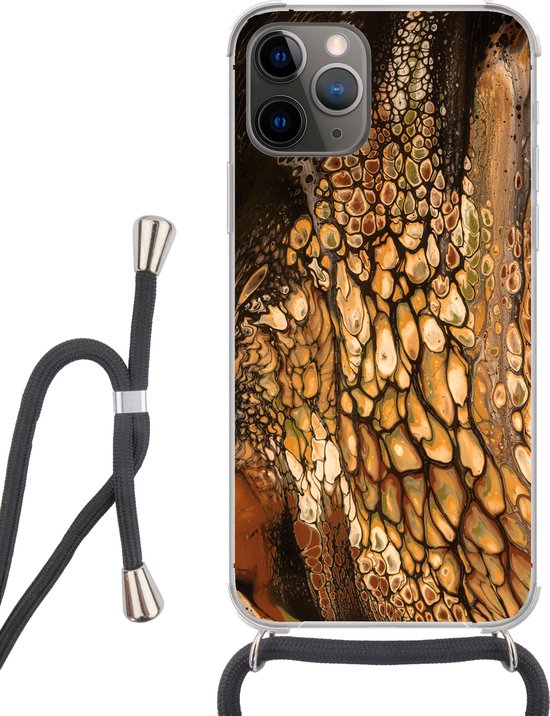Coque avec cordon iPhone 11 Pro - Peinture - Marron - Pouring Paint - Siliconen - Bandoulière - Coque arrière avec cordon - Coque pour téléphone avec cordon - Coque avec corde