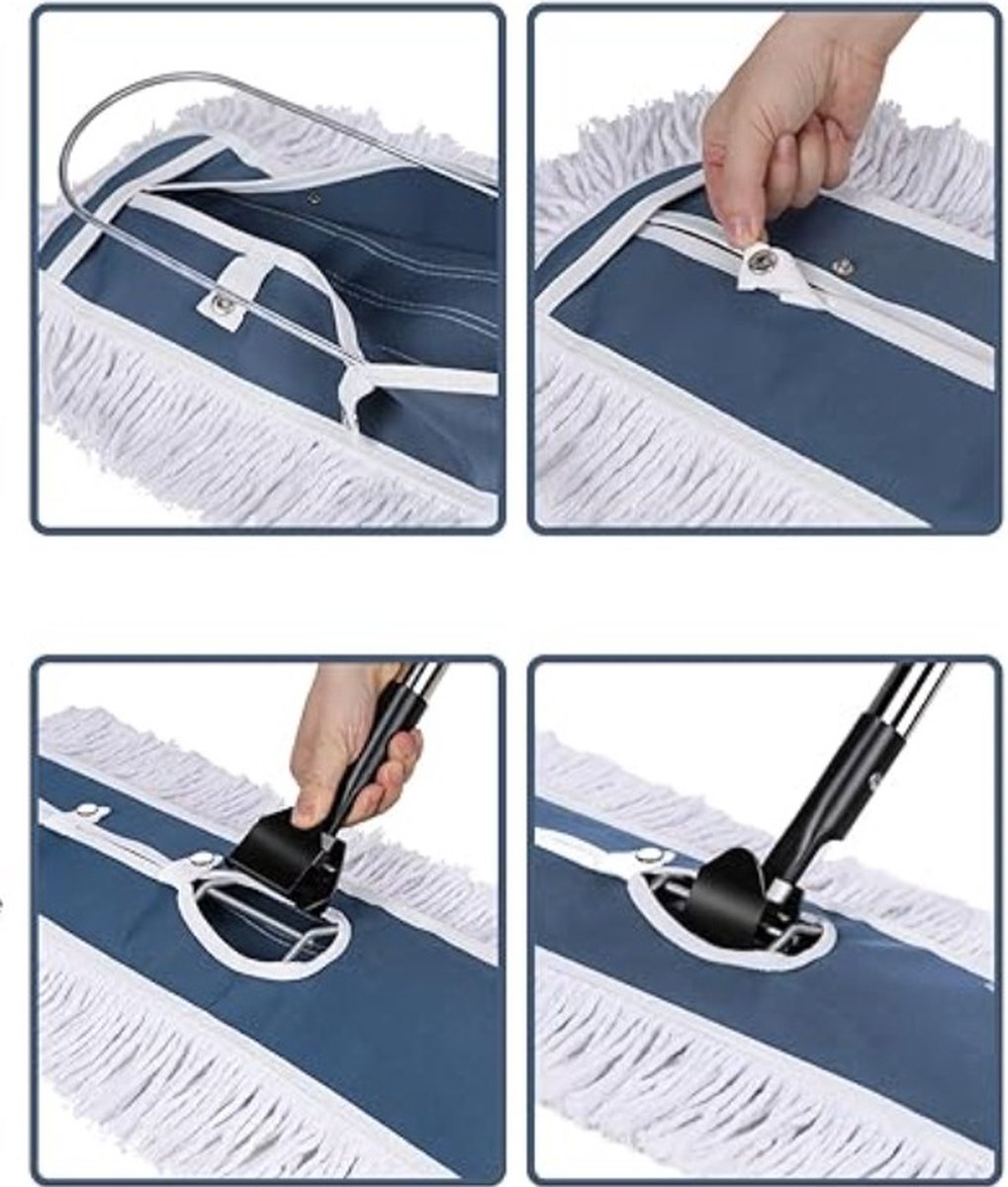 MASTERTOP Vloerwisser, 62 cm brede platte mop met 132 cm lange aluminium steel, 5 dweilpads en schraper, professionele grote mopwisser met draaibare dweilkop