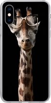 Geschikt voor iPhone X hoesje - Giraffe - Bril - Zwart - Siliconen Telefoonhoesje
