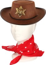Verkleedset cowboyhoed Sheriff - bruin - met rode hals zakdoek - voor kinderen