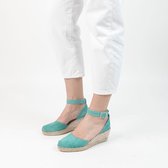 Manfield - Femme - Chaussures compensées en daim turquoise avec semelle en corde - Pointure 39