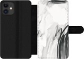 Bookcase Geschikt voor iPhone 12 Pro telefoonhoesje - Kunst - Zwart - Wit - Abstract - Met vakjes - Wallet case met magneetsluiting