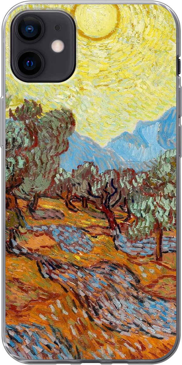 Telefoonhoesje Geschikt voor iPhone 12 mini hoesje - Olijfbomen met gele hemel en zon - Vincent van Gogh - Siliconen Telefoonhoesje Telefoonhoesje