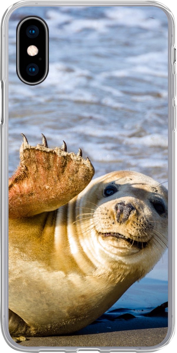 Telefoonhoesje Geschikt voor iPhone X hoesje - Zeehond - Grappig - Zwaaien - Kinderen - Jongens - Meisjes - Kindje - Siliconen Telefoonhoesje Telefoonhoesje