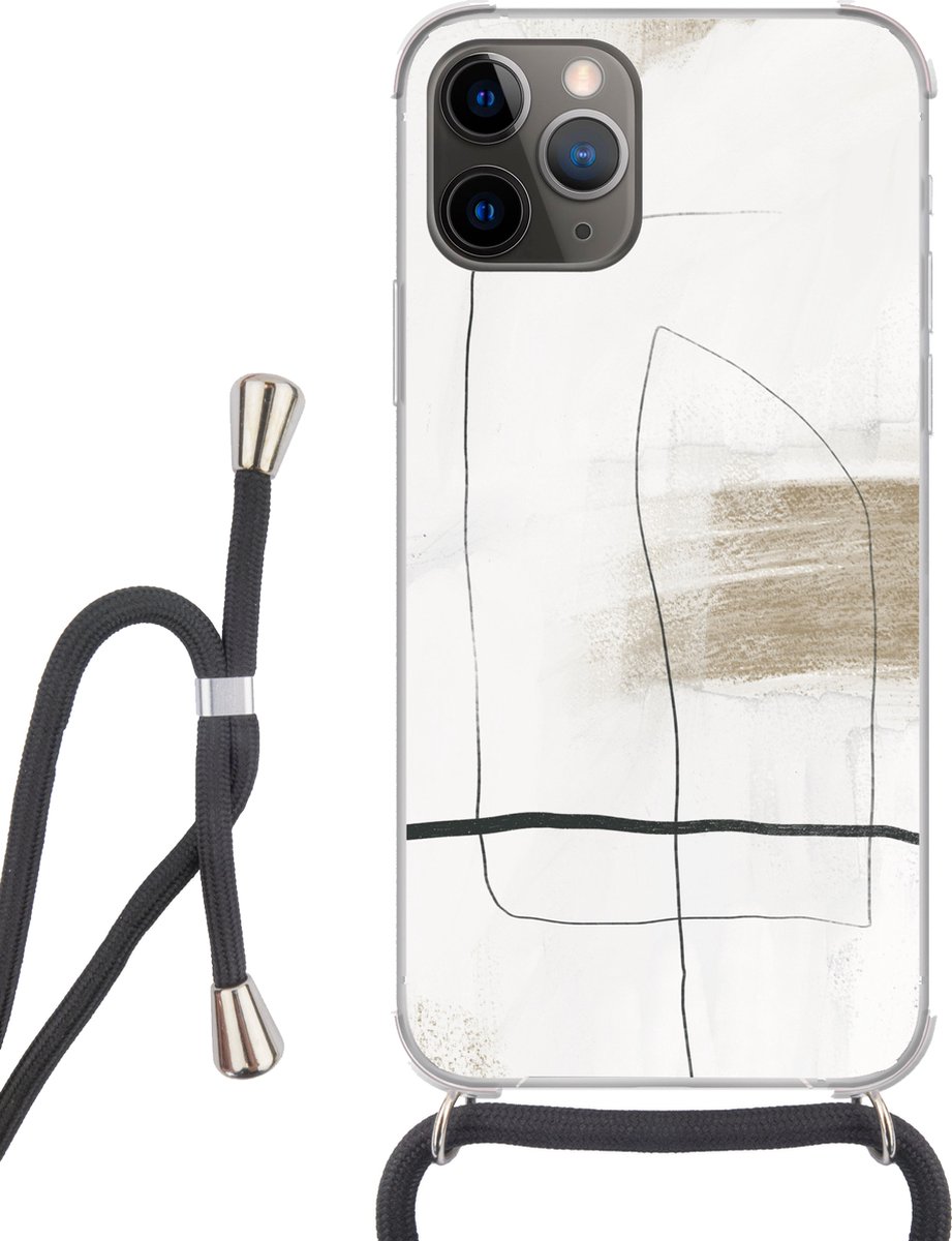 Telefoonhoesje Geschikt voor iPhone 13 Pro - Verf - Minimalisme - Zwart - Siliconen - Crossbody - Backcover met Koord - Telefoonhoesje met koord - Hoesje met touw Telefoonhoesje