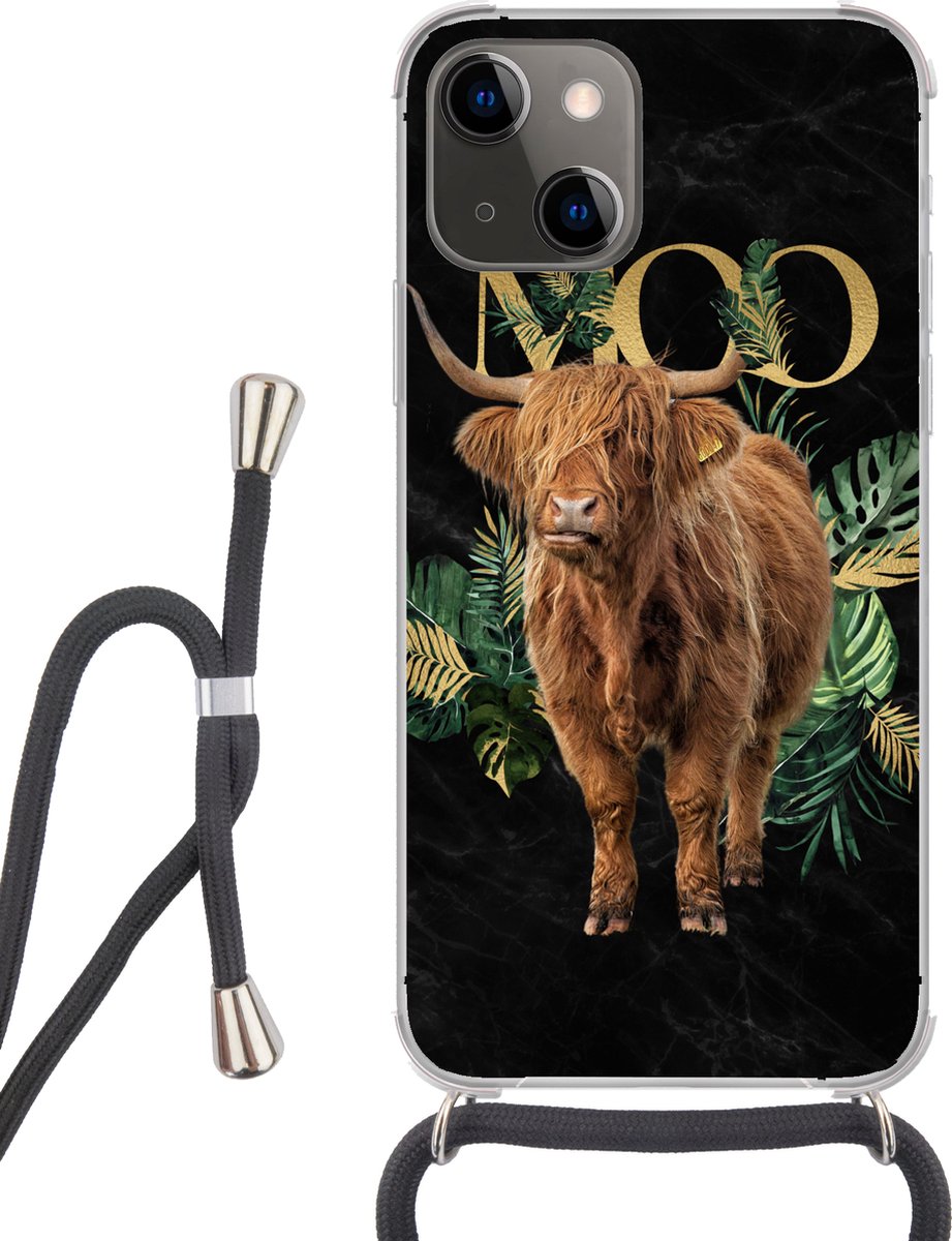 Telefoonhoesje Geschikt voor iPhone 13 - Spreuk - Schotse hooglander - Planten - Siliconen - Crossbody - Backcover met Koord - Telefoonhoesje met koord - Hoesje met touw Telefoonhoesje