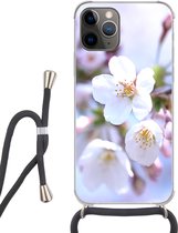 Hoesje met koord Geschikt voor iPhone 12 Pro Max - Bloemen - Sakura - Tak - Bloesem takken - Siliconen - Crossbody - Backcover met Koord - Telefoonhoesje met koord - Hoesje met touw