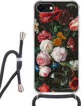 Hoesje met koord Geschikt voor iPhone SE 2020 - Stilleven met bloemen in een glazen vaas - Schilderij van Jan Davidsz. de Heem - Siliconen - Crossbody - Backcover met Koord - Telefoonhoesje met koord - Hoesje met touw