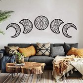 Maan, Boho wanddecoratie (5 stuks) wanddecoratie hout modern, slaapkamer, esthetisch, woonkamer, wanddecoratie (zwart)