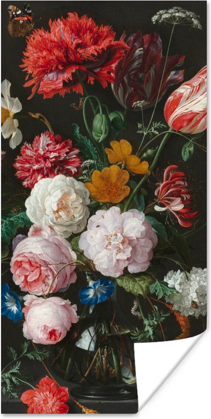 Poster Stilleven met bloemen in een glazen vaas - Schilderij van Jan Davidsz. de Heem - 60x120 cm