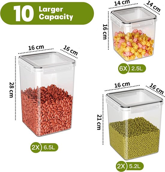 Surejoy Opbergdozen voor keuken, 5,2 l, 4 stuks, luchtdicht, van kunststof, BPA-vrij, voor het organiseren van keuken, voor granen, pasta, meel Surejoy Opbergdozen voor keuken, 5,2 l, 4 stuks, luchtdicht, van kunststof, BPA-vrij, voor het organiseren van keuken, voor granen, pasta, meel