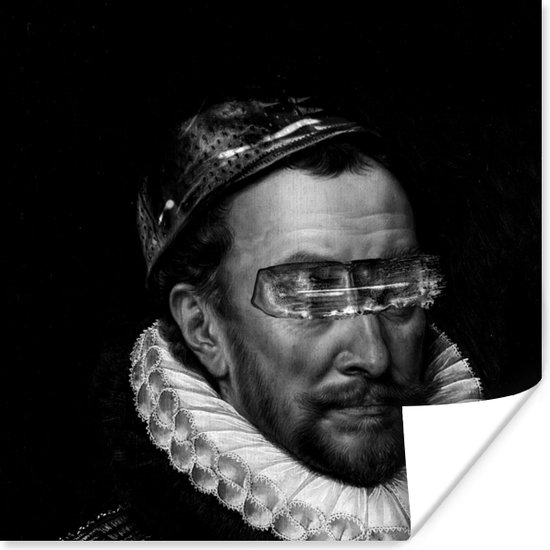 Poster Portret van Willem I - Adriaen Thomasz - Zwart - Wit - 100x100 cm XXL